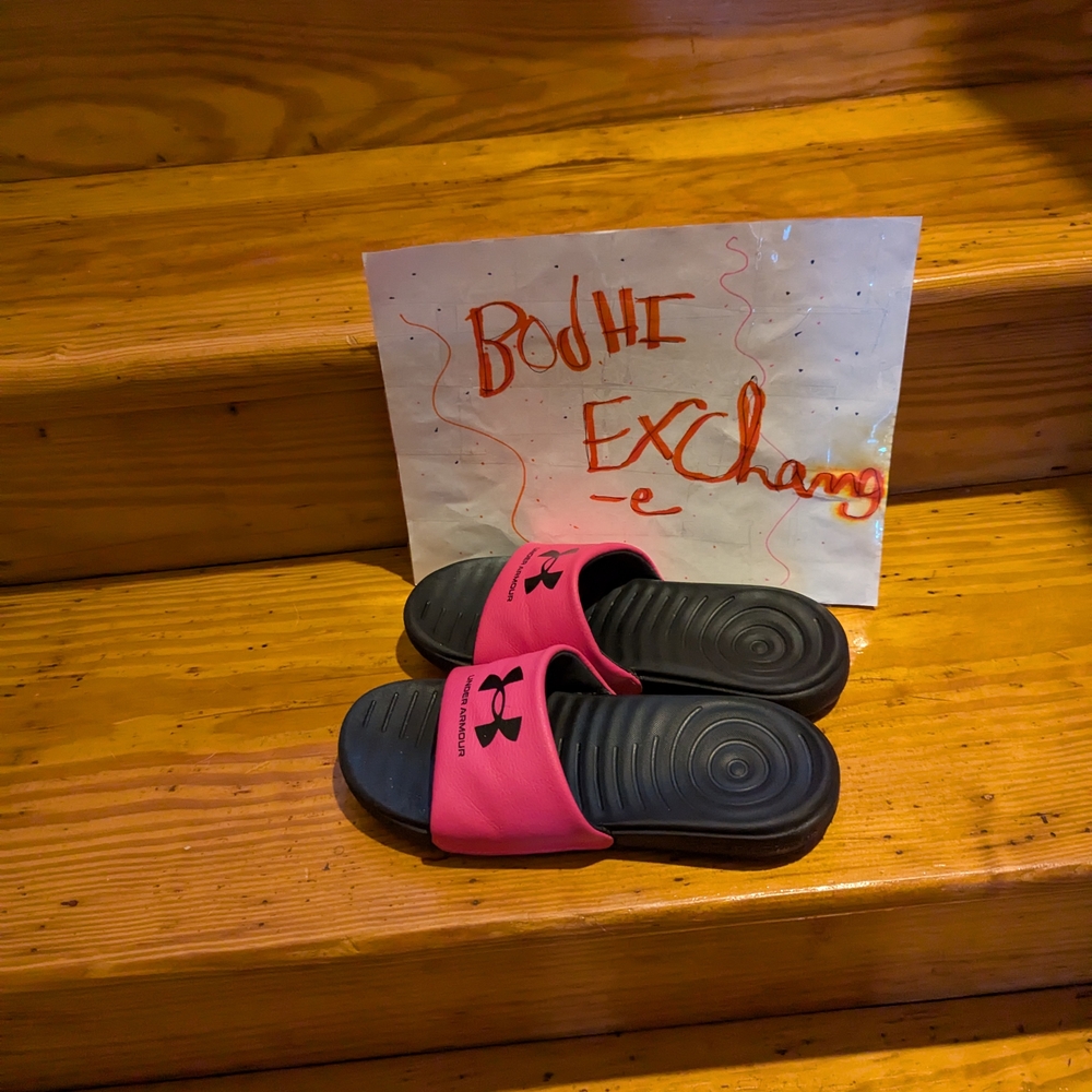 Under Armour Vibrant Pink Slides with Black Sole